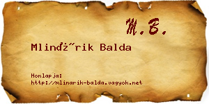 Mlinárik Balda névjegykártya